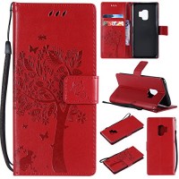 NOMO Galaxy S9 Case Samsung S9 Wallet Case Galaxy S9 Flip Case PU Leather Emboss Tree Cat Flowers Folio Magnetic Kickstand Cover with Card Slots for Samsung Galaxy S9 Red - B07DWC4CBZ